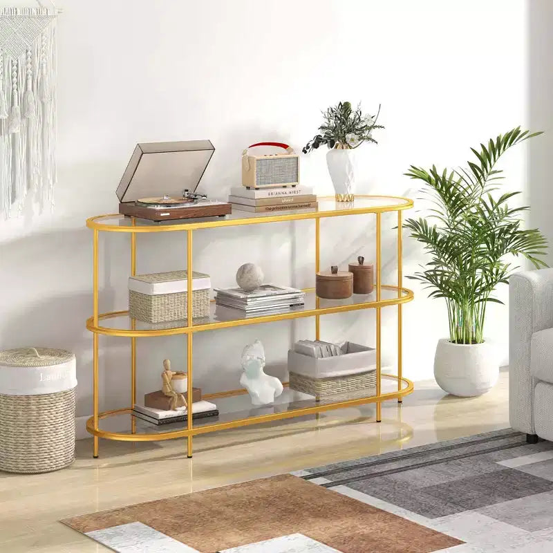 Meuble TV à 3 niveaux Costway pour téléviseurs jusqu'à 65 pouces avec étagères en verre trempé Console TV