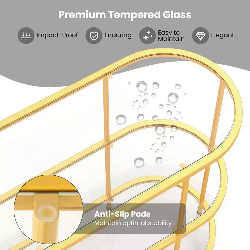 Meuble TV à 3 niveaux Costway pour téléviseurs jusqu'à 65 pouces avec étagères en verre trempé Console TV