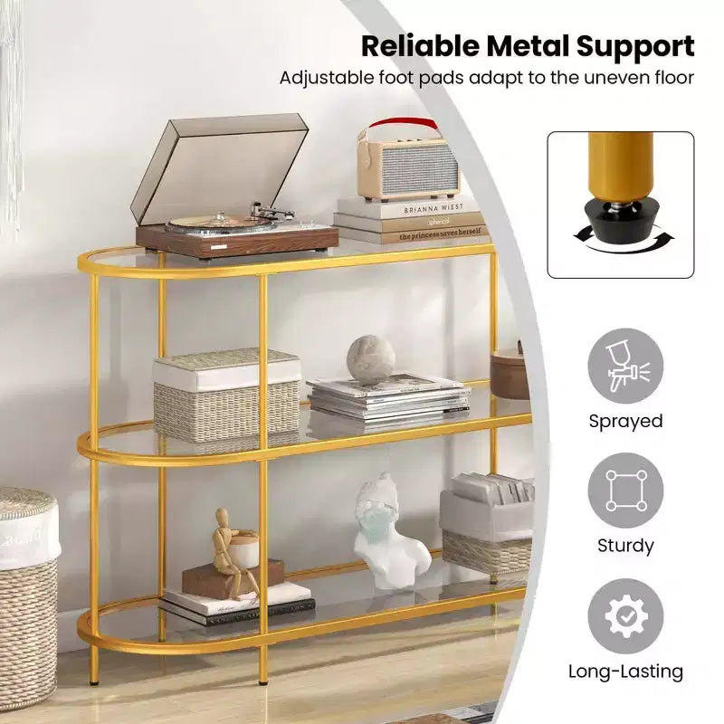 Meuble TV à 3 niveaux Costway pour téléviseurs jusqu'à 65 pouces avec étagères en verre trempé Console TV
