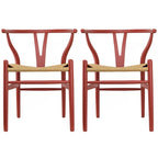 Lot de 2 chaises de salle à manger modernes en bois avec accoudoirs et assise en chanvre pour la maison, le restaurant, le bureau, la cuisine