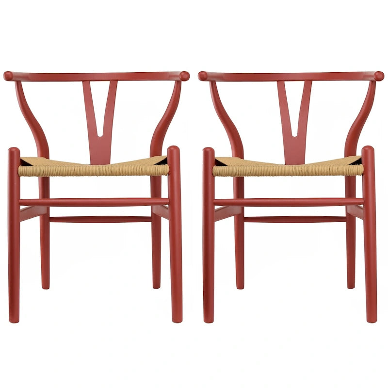 Lot de 2 chaises de salle à manger modernes en bois avec accoudoirs et assise en chanvre pour la maison, le restaurant, le bureau, la cuisine