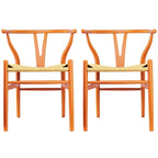 Lot de 2 chaises de salle à manger modernes en bois avec accoudoirs et assise en chanvre pour la maison, le restaurant, le bureau, la cuisine