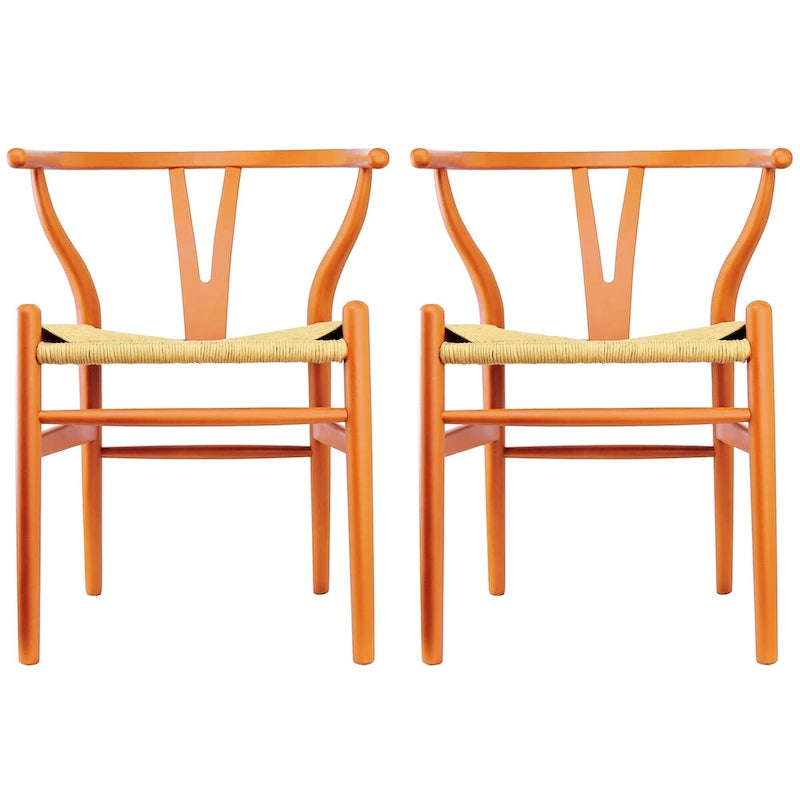 Lot de 2 chaises de salle à manger modernes en bois avec accoudoirs et assise en chanvre pour la maison, le restaurant, le bureau, la cuisine