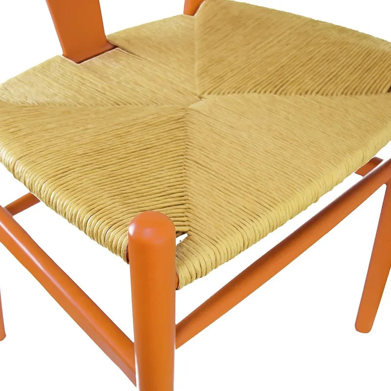Lot de 2 chaises de salle à manger modernes en bois avec accoudoirs et assise en chanvre pour la maison, le restaurant, le bureau, la cuisine