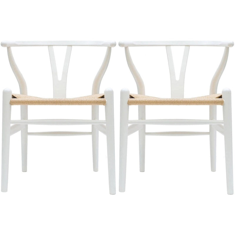 Lot de 2 chaises de salle à manger modernes en bois avec accoudoirs et assise en chanvre pour la maison, le restaurant, le bureau, la cuisine