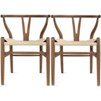 Lot de 2 chaises de salle à manger modernes en bois avec accoudoirs et assise en chanvre pour la maison, le restaurant, le bureau, la cuisine