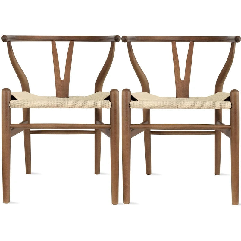 Lot de 2 chaises de salle à manger modernes en bois avec accoudoirs et assise en chanvre pour la maison, le restaurant, le bureau, la cuisine