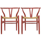 Lot de 2 chaises de salle à manger modernes en bois avec accoudoirs et assise en chanvre pour la maison, le restaurant, le bureau, la cuisine