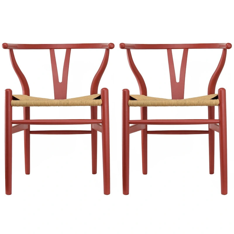 Lot de 2 chaises de salle à manger modernes en bois avec accoudoirs et assise en chanvre pour la maison, le restaurant, le bureau, la cuisine