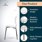 LeisureMod Oyster Chaises de salle à manger transparentes (lot de 2) - Empilables, dossier incurvé, avec pieds en acier inoxydable noir pour cuisine ou salle à manger