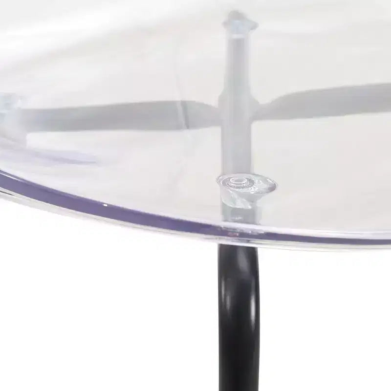 LeisureMod Oyster Chaises de salle à manger transparentes (lot de 2) - Empilables, dossier incurvé, avec pieds en acier inoxydable noir pour cuisine ou salle à manger