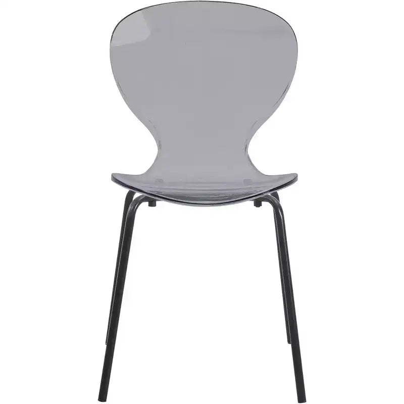LeisureMod Oyster Chaises de salle à manger transparentes (lot de 2) - Empilables, dossier incurvé, avec pieds en acier inoxydable noir pour cuisine ou salle à manger