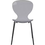 LeisureMod Oyster Chaises de salle à manger transparentes (lot de 2) - Empilables, dossier incurvé, avec pieds en acier inoxydable noir pour cuisine ou salle à manger