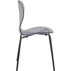 LeisureMod Oyster Chaises de salle à manger transparentes (lot de 2) - Empilables, dossier incurvé, avec pieds en acier inoxydable noir pour cuisine ou salle à manger