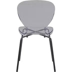 LeisureMod Oyster Chaises de salle à manger transparentes (lot de 2) - Empilables, dossier incurvé, avec pieds en acier inoxydable noir pour cuisine ou salle à manger