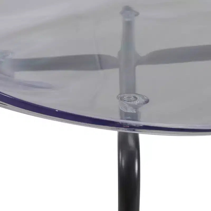 LeisureMod Oyster Chaises de salle à manger transparentes (lot de 2) - Empilables, dossier incurvé, avec pieds en acier inoxydable noir pour cuisine ou salle à manger