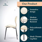 LeisureMod Oyster Chaises de salle à manger transparentes (lot de 2) - Empilables, dossier incurvé, avec pieds en acier inoxydable noir pour cuisine ou salle à manger