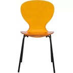 LeisureMod Oyster Chaises de salle à manger transparentes (lot de 2) - Empilables, dossier incurvé, avec pieds en acier inoxydable noir pour cuisine ou salle à manger