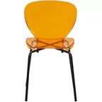 LeisureMod Oyster Chaises de salle à manger transparentes (lot de 2) - Empilables, dossier incurvé, avec pieds en acier inoxydable noir pour cuisine ou salle à manger
