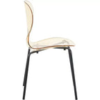 LeisureMod Oyster Chaises de salle à manger transparentes (lot de 2) - Empilables, dossier incurvé, avec pieds en acier inoxydable noir pour cuisine ou salle à manger