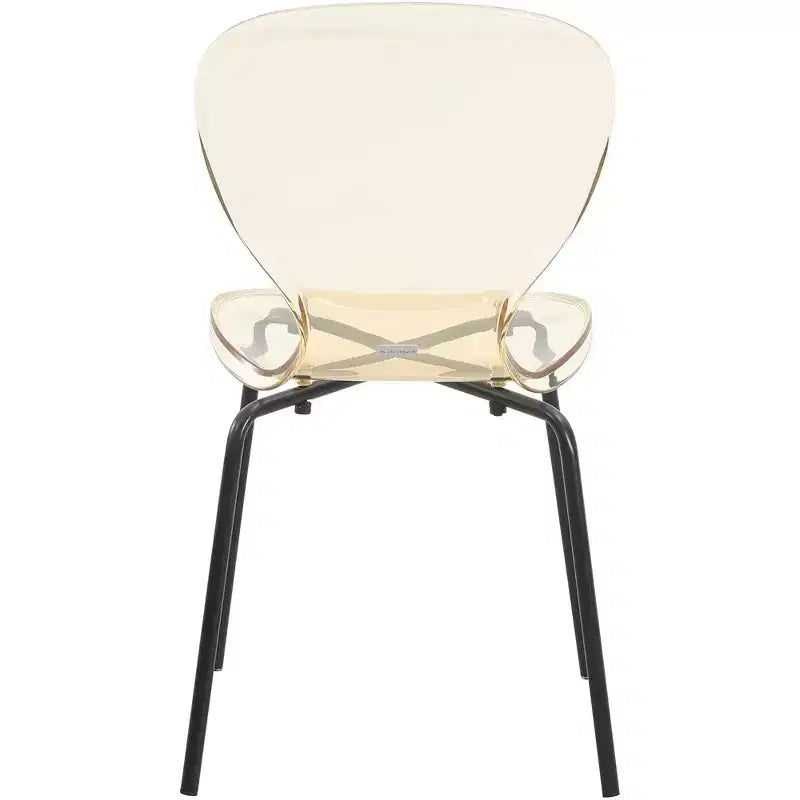LeisureMod Oyster Chaises de salle à manger transparentes (lot de 2) - Empilables, dossier incurvé, avec pieds en acier inoxydable noir pour cuisine ou salle à manger