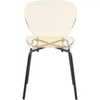LeisureMod Oyster Chaises de salle à manger transparentes (lot de 2) - Empilables, dossier incurvé, avec pieds en acier inoxydable noir pour cuisine ou salle à manger