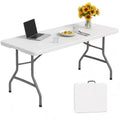Folding Table 5 Foot Portable HDPE Plastic Indoor Outdoor Rectangular Table with Steel Legs White