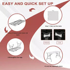Table pliante 5 pieds portable en plastique PEHD, table rectangulaire intérieure/extérieure avec pieds en acier blanc