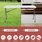 Table pliante 5 pieds portable en plastique PEHD, table rectangulaire intérieure/extérieure avec pieds en acier blanc