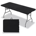 Folding Table 6 Foot Portable HDPE Plastic Indoor Outdoor Rectangular Table with Steel Legs Black