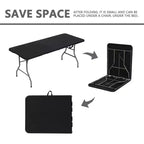 Table pliante rectangulaire noire de 1,80 m en plastique HDPE, pour intérieur et extérieur, avec pieds en acier