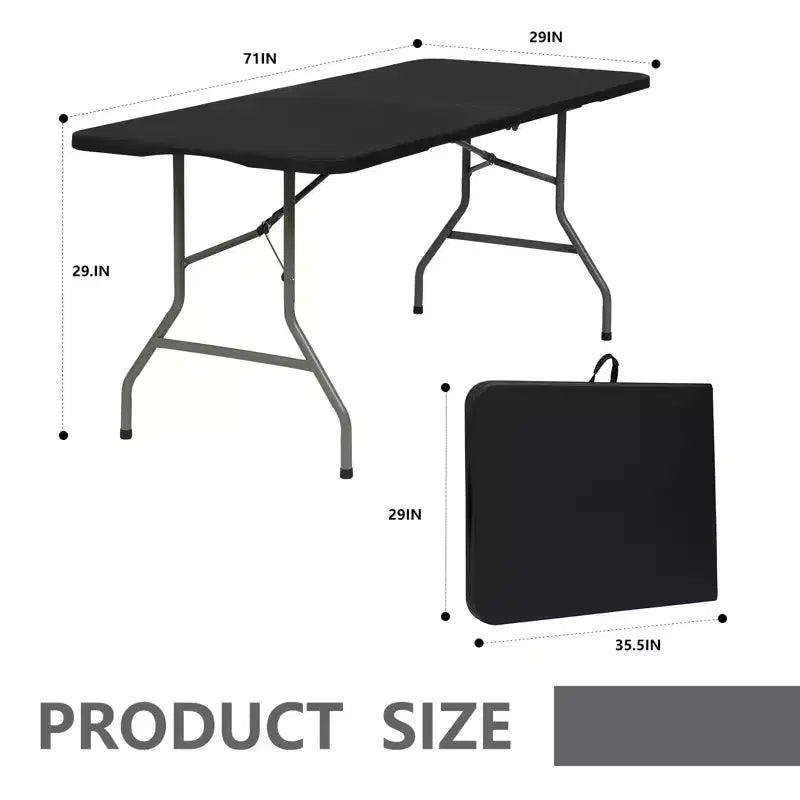 Table pliante rectangulaire noire de 1,80 m en plastique HDPE, pour intérieur et extérieur, avec pieds en acier