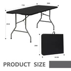 Table pliante rectangulaire noire de 1,80 m en plastique HDPE, pour intérieur et extérieur, avec pieds en acier