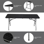 Table pliante rectangulaire noire de 1,80 m en plastique HDPE, pour intérieur et extérieur, avec pieds en acier