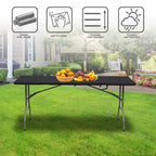 Table pliante rectangulaire noire de 1,80 m en plastique HDPE, pour intérieur et extérieur, avec pieds en acier