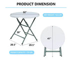Table ronde pliante 32 pouces en plastique HDPE portable pour l'intérieur et l'extérieur avec pieds en acier blanc