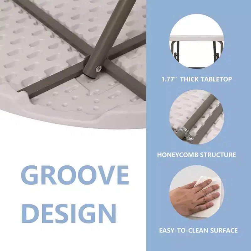 Table ronde pliante 32 pouces en plastique HDPE portable pour l'intérieur et l'extérieur avec pieds en acier blanc