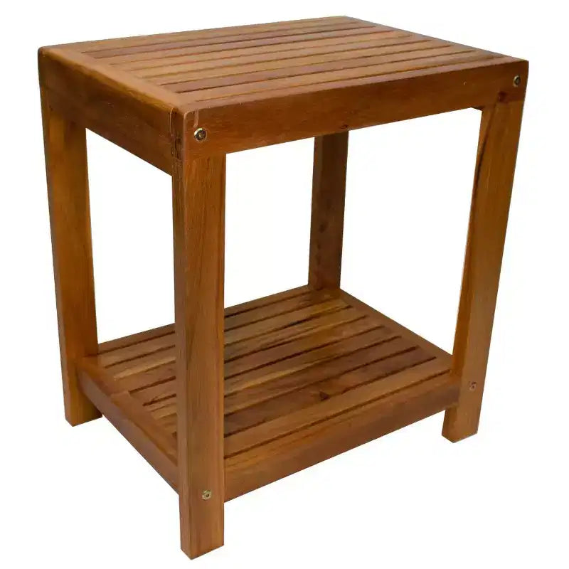 Banc de douche et de bain spa Nordic Teak 18 naturel avec étagère