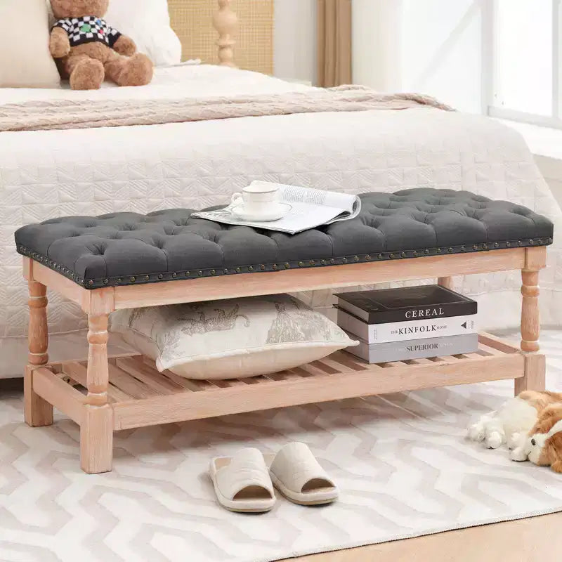 Banc de chevet Hyleory en velours côtelé surdimensionné de 112,5 cm en bois massif, confortable pour chambre, salon et chambre d'allaitement