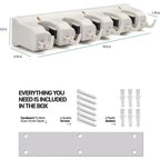 Support mural pour balais et serpillières, lot de 1 ou 2 - Système de rangement pour garage - Organisateur d'outils de jardin avec 5 fentes, 6 crochets, capacité de 3,4 kg par fente - Homeitusa