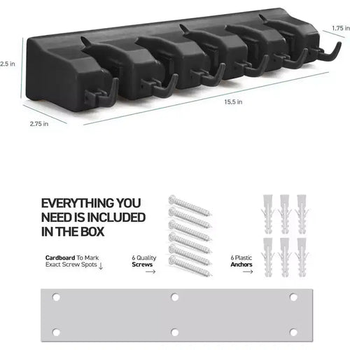Support mural pour balais et serpillières, lot de 1 ou 2 - Système de rangement pour garage - Organisateur d'outils de jardin avec 5 fentes, 6 crochets, capacité de 3,4 kg par fente - Homeitusa