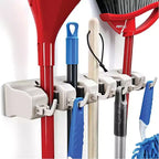 Support mural pour balais et serpillières, lot de 1 ou 2 - Système de rangement pour garage - Organisateur d'outils de jardin avec 5 fentes, 6 crochets, capacité de 3,4 kg par fente - Homeitusa