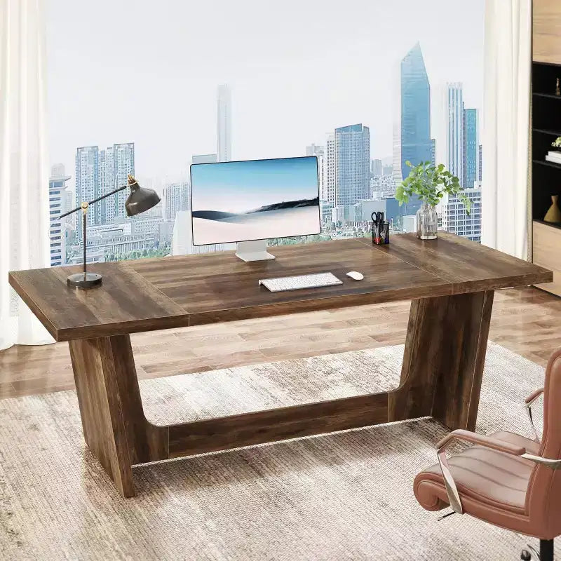 Bureau d'ordinateur de direction Lantine de 70,87 pouces avec piédestal en bois massif