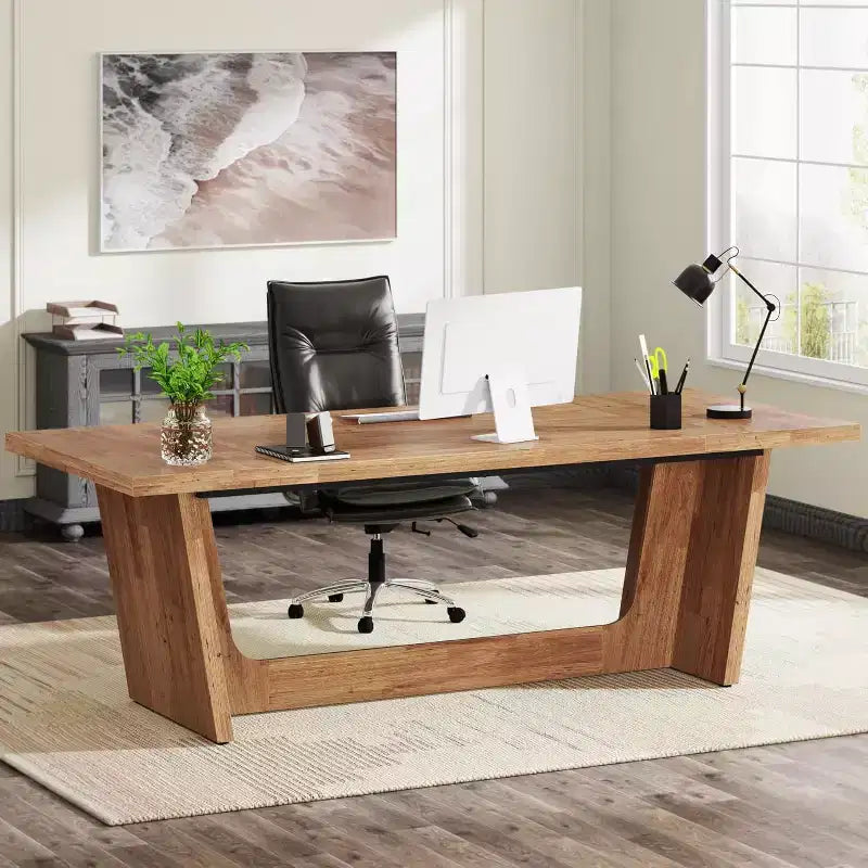 Bureau d'ordinateur de direction Lantine de 70,87 pouces avec piédestal en bois massif