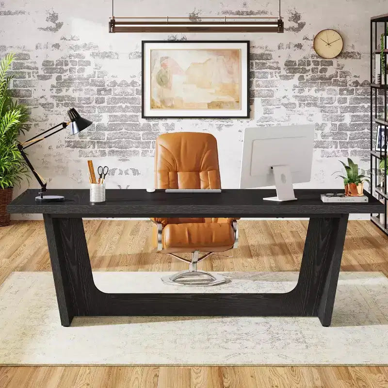 Bureau d'ordinateur de direction Lantine de 70,87 pouces avec piédestal en bois massif