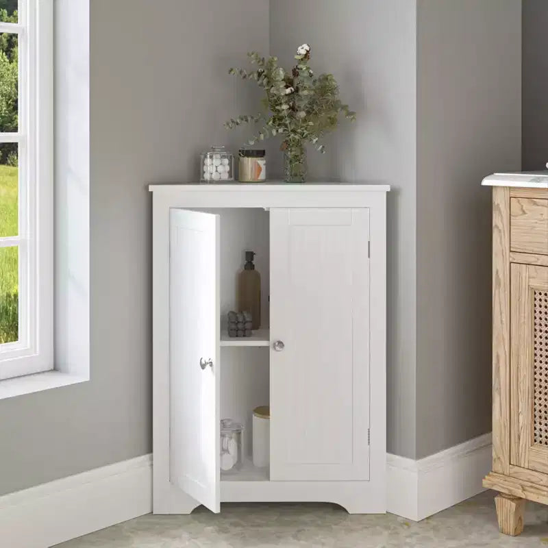 Floor Corner Cabinet, Bathroom Corner Storage Cabinet With Adjustable Shelf, Freestanding Narrow Cabinet Organizer for Bathroom Living Room