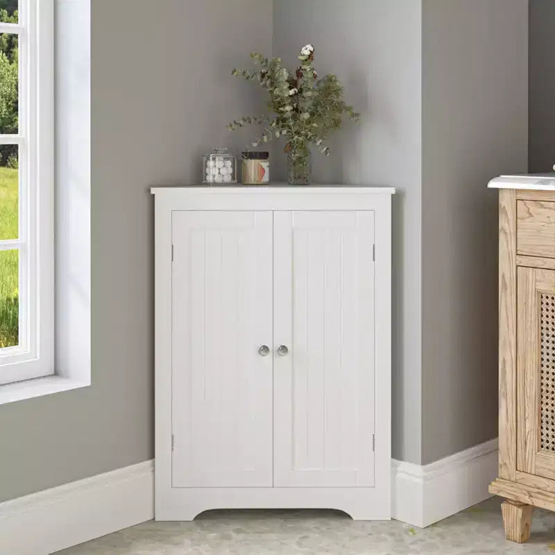 Meuble d'angle sur pied, meuble de rangement d'angle de salle de bain avec étagère réglable, organisateur de meuble étroit autoportant pour salle de bain et salon