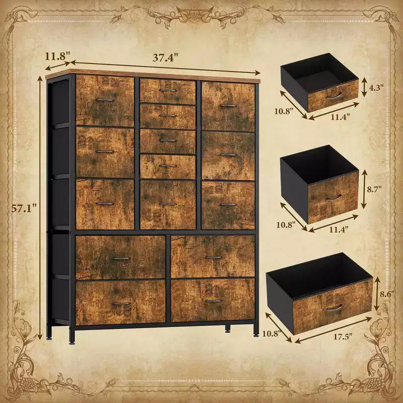 Commode de chambre à 15 tiroirs, commode haute et commode, commode de rangement en tissu