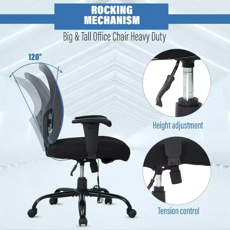 Chaise de bureau FDW grande taille avec support lombaire réglable, capacité de 180 kg et fonction de massage pour adultes