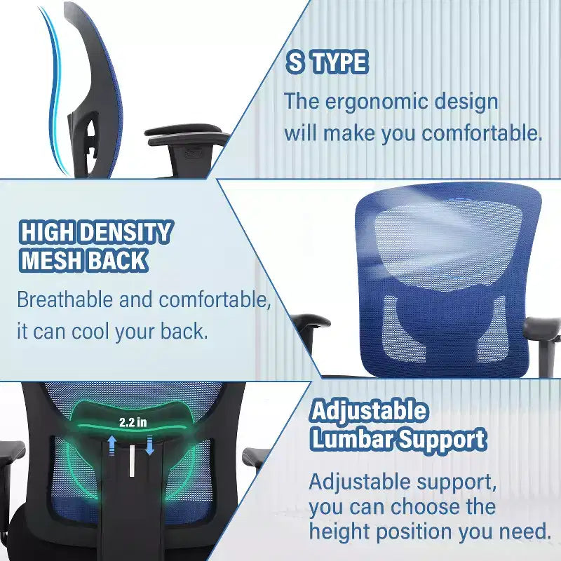 Chaise de bureau FDW grande taille avec support lombaire réglable, capacité de 180 kg et fonction de massage pour adultes
